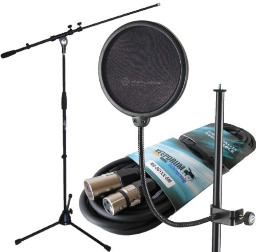 K & M 23956 Pop Filter and Keepdrum Microphone Stand + 6 m Microphone Cable
