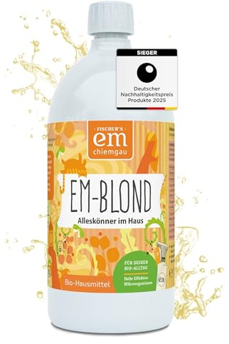 EM-Chiemgau Probiotischer Haushaltsreiniger & Geruchsneutralisierer EM-blond [Effektive Mikroorganismen] Universales Haushaltsmittel als Kompostbeschleuniger, Tierpflege & Schimmel Vorbeugen (1 L)