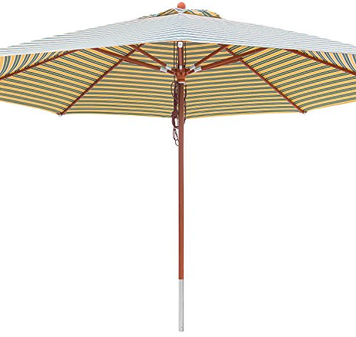 anndora® Sonnenschirm Holz 4 m eckig Gartenschirm Marktschirm 400 cm quadratisch - mit Winddach - Olefinstoff gestreift Grün Weiß Gelb