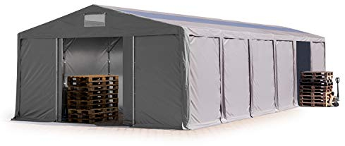 TOOLPORT Lagerzelt Industriezelt 8x12 m Zelthalle mit Oberlicht 3m Seitenhöhe PVC Plane 850 N grau wasserdicht Ganzjahreszelt mit Schiebetor