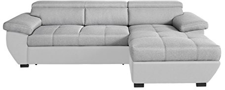 Mivano Schlafsofa Speedway / Moderne Couch in L-Form mit Bett, Bettkasten und verstellbaren Kopfteilen / 267 x 79 x 170 / Zweifarbig: Grau-Hellgrau