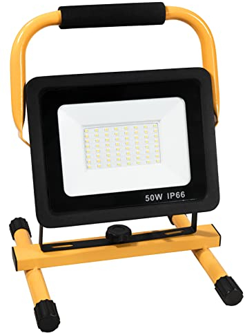 McShine - LED Baustrahler, Bauscheinwerfer, Scheinwerfer, Arbeitsscheinwerfer, LED Fluter | LEB-50 V2 | 4.500 lm, 50W, 4000K, neutralweiß | IP44 | für Innen- und Außen geeignet | gelb