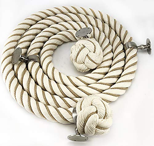 24mm Natural Cotton Wormed Bannister Handrail Stair Rope x 10 FT c/w 4 Low Profile Satin Nickel Fittings