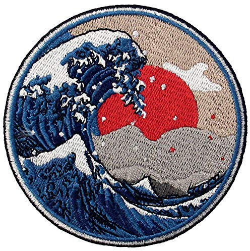 Aufnäher, bestickt, Design: Große Welle vor Kanagawa, zum Aufbügeln oder Aufnähen