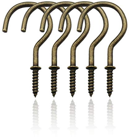 IDEALSV 2 Cup Screw Hooks Bronze Ceiling Hooks Mug Hook 20 Pcs Antique Brass Screw-in Hooks,Christmas Lights and Curtain Hanging,Kitchen,Plants Hanger Outdoor/Indoor