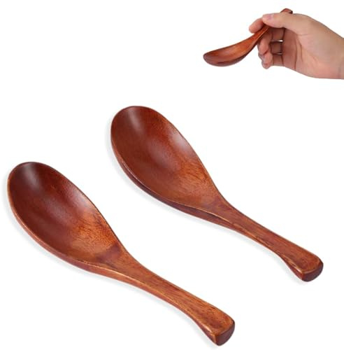 Ramen Spoons 2Pcs Wooden Spoons Soup or Porridgespoon 6.1x1.7in 6.1inch Short Handle Wood Soupspoon for Rice Dessert Cooking Kitchen Restaurant