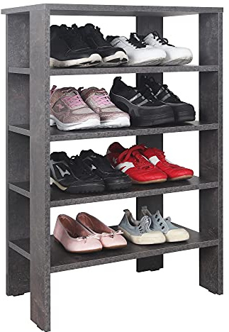 RICOO Schuhregal platzsparend WM040-BG Shoe Rack Schuhschrank mit 4 Ebenen hoch Schuh Regal Holz Schuhständer Standregal Flur Schuhablagen Betongrau