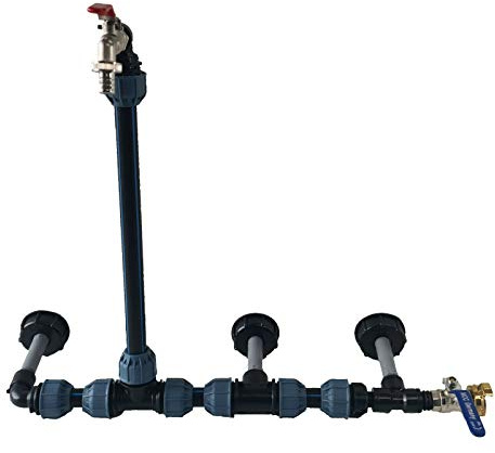IBC Verbindungssets für 1-3 Wasser-/Regentanks inkl. 3/4 Schwananhals, mit oder ohne Containerauslauf, Größe: 3 Container mit Auslaufhahn