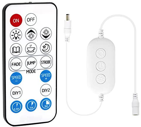 PAUTIX RF Fernbedienung Dimmer für Einfarbige LED Streifen,18-Tasten Funkfernbedienung und Inline Controller DC 12V–24V für 3528/2835/5050/COB LED Lichtstreifen,Timer Funktion