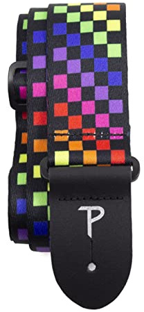 Perri's Leathers Ltd.- Guitar Strap- Polyester- Checker Rainbow- Adjustable - For Acoustic/Bass/Electric Guitars - Made in Canada (LPCP-7300)