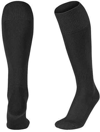 ShopMCR Unisex Football, Rugby, Hockey Sports Knee High Long Socks, Kids, Adults, juniors Knee High Football Socks Outdoor game Soccer Socks (3-6, Black)