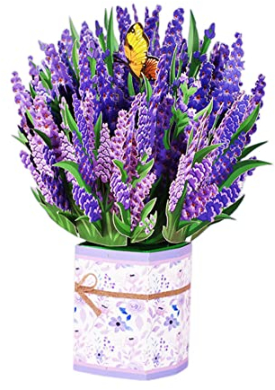 Pop-Up Blumenkarte für Mama, 24,8 x 24,8 cm 3D Blumen Klappkarte zum Muttertag, Blumenstrauß Karte mit blanko-Umschlag für Geburtstag, Muttertag, Jahrestag (Lavendel)