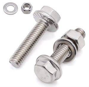 Glvaner Sechskantschraube M6-10 x 16 mm mit Sechskantmutter und flachen Unterlegscheiben, Edelstahl 304, Vollgewinde, Grobgewinde, 6 mm Sechskantschrauben und Muttern, 15 Sets