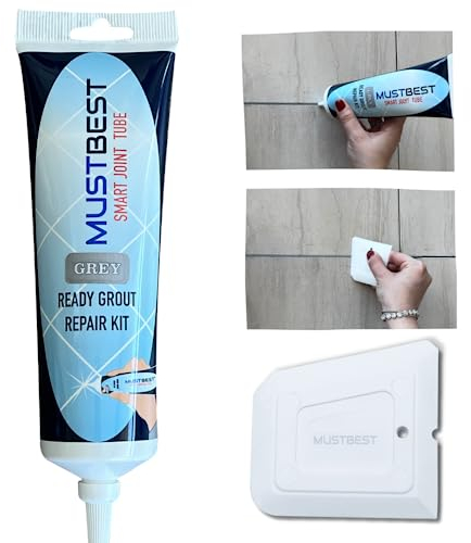 Mustbest Tile Kit de réparation de mortier - 13,4 oz, kit de réparation à séchage rapide, restauration des joints de carrelage, mortier simple, tube à presser (gris, 13,4 oz)