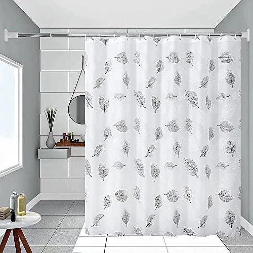 Lkw Ogechi Rideau de Douche 200/220/240cm Drop, Rideaux de Salle de Bain Antimoisissure et Imperméables, PEVA Rideaux de Bain Lavable, Rideau de Douche Motifs de Feuilles Noires pour Baignoire
