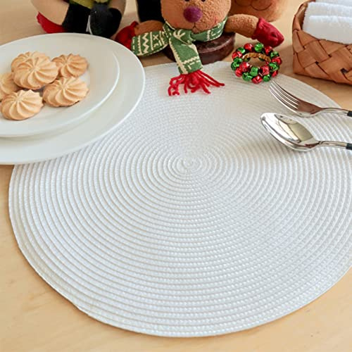 Tischset Rund Geflochten, 6er Set Tischsets Rund Platzsets 15 Inch Abwaschbar Hitzebeständig Platzdeckchen für Geburtstags,Party,Hochzeit,Weihnachten (Weiss,38cm)