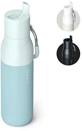 LARQ Flip Top 500ml – Borraccia termica in acciaio inox con doppio isolamento, Cannuccia con tappo ribaltabile, Moschettone rivestito in silicone, Senza BPA, Seaside Mint