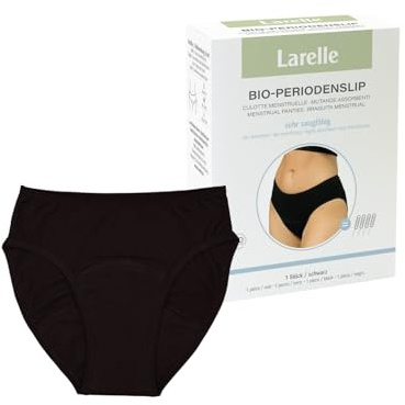 LARELLE Waschbarer Periodenslip/Periodenhöschen aus GOTS-ecocert Bio-Baumwolle, schwarz, wiederverwendbar, nachhaltig, hochabsorbierend (bis zu 4 Tampons), Größe S