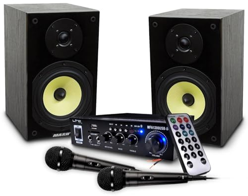 Altoparlanti HiFi Mash Zaffiro 6, 2 x 100 W, Boomer 16 cm, amplificatore LTC Audio MFA1200-BT LTC Karaoke HiFi 100 W USB/Bluetooth - 2 microfoni
