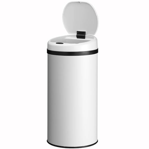 Juskys Cubo de basura automático con sensor de 40 l – Cubo de basura eléctrico, sensor de movimiento, tapa automática, impermeable, anillo de sujeción, cocina – blanco