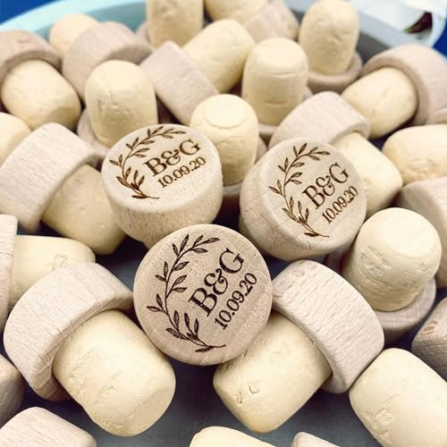 Weinflaschenverschluss, personalisierbar, für Hochzeit, Party, Gastgeschenk, Geschenk für Gäste, individueller Weinflaschenverschluss aus Holz, Verlobung, Jahrestag, Souvenir (10 Stück)