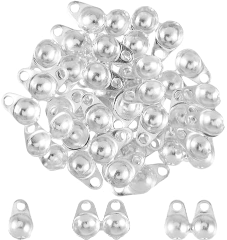 DICOSMETIC 30 Stück Perlenspitzen 925 Sterlingsilber Doppelknotenabdeckungen Muschelknotenabdeckungen Kleine Faltbare Kalotten Endkappen Für Schmuckherstellung DIY Handwerk, Bohrung: 1mm