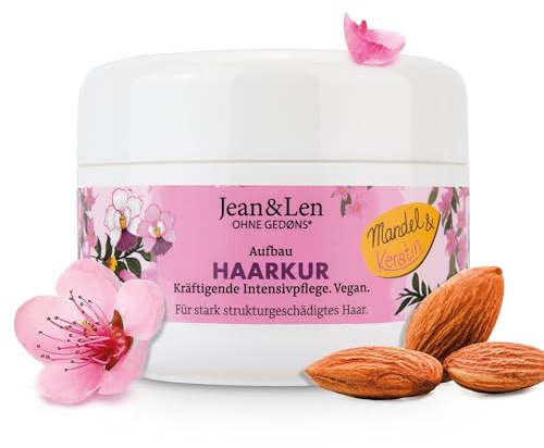 Jean & Len Aufbau Masque Amande et Kératine, pour Cheveux à la Structure Abîmée, Répare et Réduit les Fourches et la Casse, Lisse la Structure Capillaire, sans Parabènes ni Silicones, Vegan, 250 ml