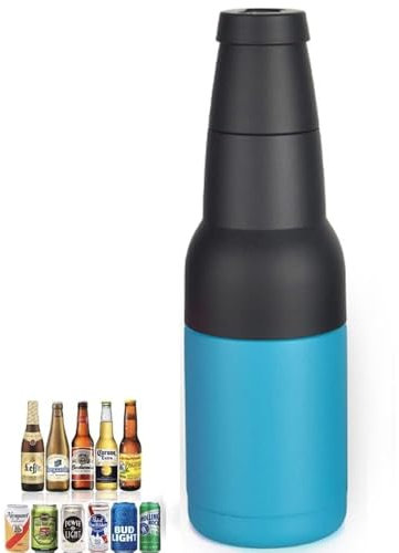 DEAUVIOR 3-in-1-Bierflaschen- und Dosenkühler, vakuumisolierter doppelwandiger Edelstahl-Kühler mit Bieröffner, 340 ml, schlanker Dosenisolatorhalter (hellgrün)