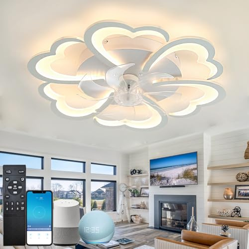 Fachae Deckenlampe mit Ventilator Leise Alexa-kompatibel | Intelligente Deckenleuchte Mit Ventilator,Reversibel,6-Gang,Dimmbar,Schwarz,APP +Sprachassistent
