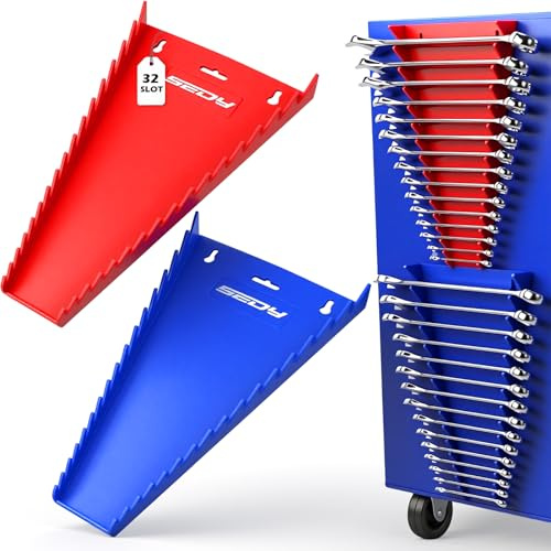 Paquete de 2 organizadores magnéticos para llaves, 32 ranuras, bandejas de herramientas para cajas de herramientas, almacenamiento de cajones, SAE (1/4 a 1-1/16 pulgadas) y métrico (6 mm - 24 mm)