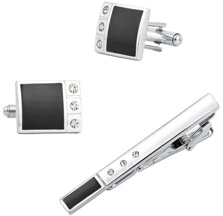 KETAFOUND Klassisches Set Mit Manschettenknöpfen Und Krawattenklammern Für Herren – Set Mit Krawattennadel Und Manschettenknöpfen Mit Quadraten Und Rautenmuster, Vatertagsaccessoire F