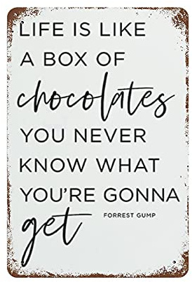 Biopracess Life Is Like A Box Of Chocolate You Never Konw Metal Sign, Metal Sign Retro Vintage Tin Sign Metal Poster Wall Art Decor 8x12 Inches