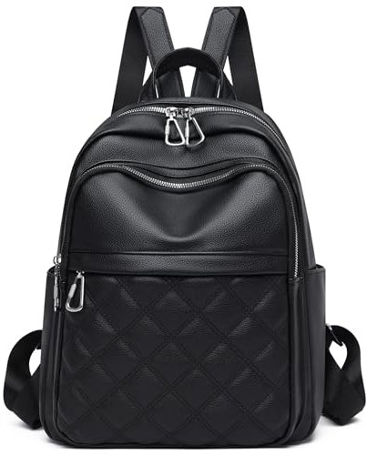 Travistar Rucksack Damen Klein Elegant Damenrucksack PU Leder Cityrucksack Wasserdicht Rucksacktasche Womens Backpack Anti Diebstahl Tagesrucksack für Reisen, Arbeit, Schule (Schwarz)