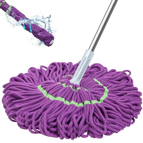 Mocio Auto-Strizzante in Microfibra Con Manico Lungo 57 - Wet & Dry per Pavimenti Con Manico Telescopico (Viola)