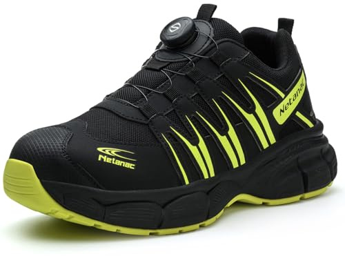 Netanac Scarpe antinfortunistiche con punta in acciaio per uomo e donna, scarpe da lavoro larghe traspiranti con suola morbida resistente, comode scarpe da ginnastica antiscivolo per costruzioni