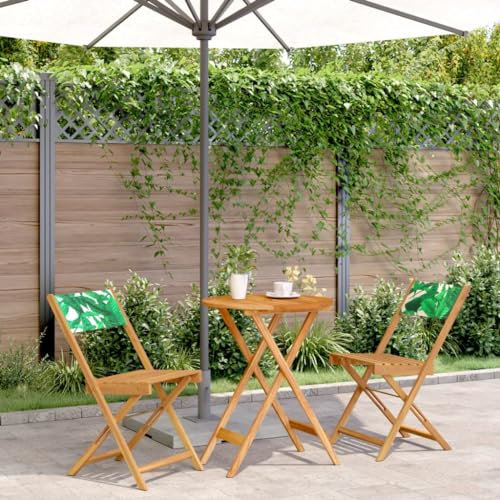 Somanki 3-TLG. Bistro-Set Blattmuster Stoff und Massivholz, Gartenset Tisch Und Stühle, Balkon Möbel Für Kleinen Balkon, Terrassenmöbel, Balkonset, Balkonmöbel, Möbelsets - 3281752