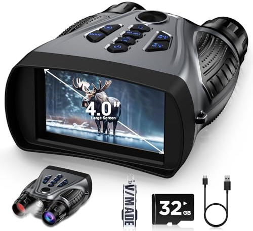 BUSHBINOC Gafas de visión nocturna, prismáticos de visión nocturna 4K, prismáticos de pantalla HD de 4 pulgadas, visión nocturna digital 10X para adultos, infrarrojos de 9 engranajes, batería de 4000