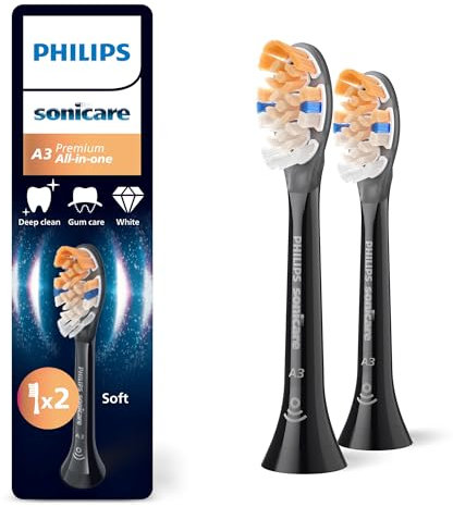 Philips Sonicare A3 Premium tout-en-un - têtes de brosse à dents de rechange d'origine, noir, lot de 2, HX9092/88