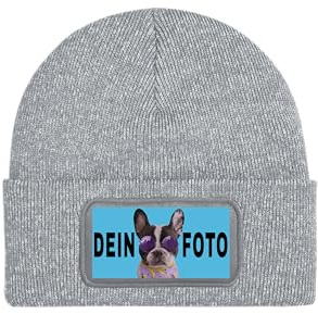 NIMAMA Personalisierte Mütze Beanie mit Foto Bedrucken Lassen - Wintermütze Strickmütze als Geschenk für Herren & Damen selbst gestalten - Werbeartikel mit eigenem Logo für Firmen & Vereine