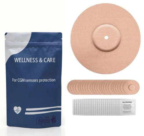 12 Parches para Sensor Freestyle con agujero de ventilación +12 toallitas desinfectantes. Esparadrapo protector sensor glucosa,transpirable y resistente al Agua Con Orificio en el Centro.