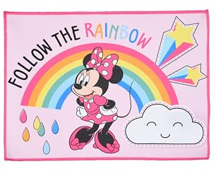 Disney Minnie, Asciugamano per Bambina, Rosa con Motivo Arcobaleno, 40x30 cm