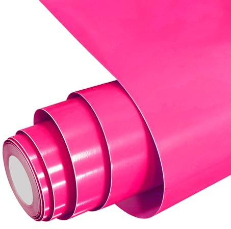 FORBELL Permanentes Vinylfolie, 30,5 cm x 5 m Selbstklebende Plotterfolie Vinyl (Glänzend Neon Rosa, 30,5cm × 5m)