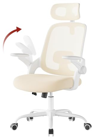WOLTU Kontorsstol ergonomisk, arbetsstol med justerbart nackstöd ländryggsstöd, vippfunktion skrivbordsstol för kontor, kontorsstolar 150 kg, beige