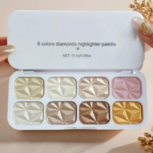 KARLOR Face Highlighter Powder Palette, 8 Colors Highlight Makeup Glitter Eyeshadow Shimmer Powder Face Body Eyes Champagne Golden Pink Brown Bronzer Glitter Waterproof