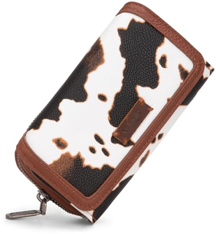 Montana West xWrangler Wallet for Women Minimalist Clutch Wristlet Purse RFID Blocking Credit Card Holder, Angel Cow Brown, Minimalist
