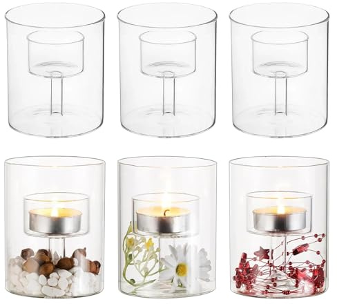 6 Stück Kerzenhalter Glas Teelichthalter, Transparent Teelichthalter, Klare Kerzengläser Glas, Zylinder Teelichtgläser, Teelichtgläser Vintage, Kerzengläser Für Teelicht Kerzensand Windlichter