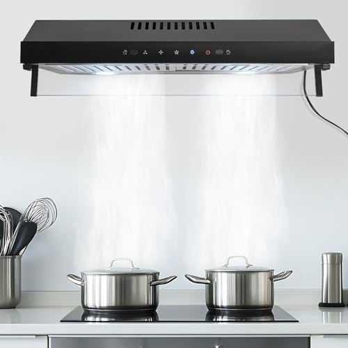 Hotte Aspirante Hottes De Cuisine Hotte Casquette 3 Vitesses 2 Lumières LED,Contrôle Tactile Intelligent,Pour Appartement, Caravane, Cuisine, Restaurant, Hôtel