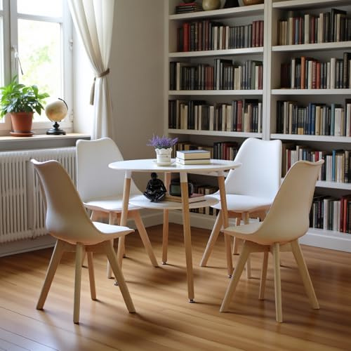 LafeuR Esstisch Rund mit 4 Stühlen Essgruppe, Essgruppen 80cm Kleiner Tisch mit Ablagefach und Esszimmerstühle Set für Küche, Wohnzimmer, Balkon (Weiß Küchentisch+4 Weiß Stühle)