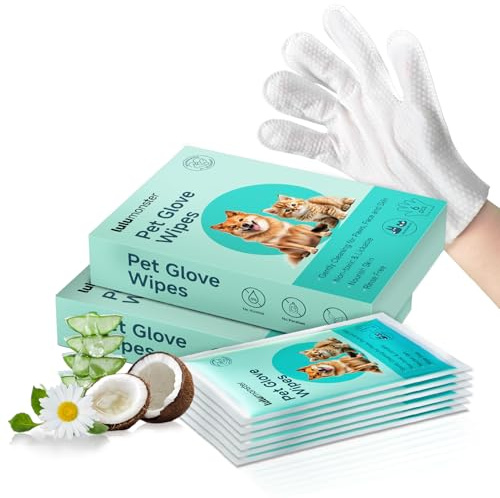Pet Glove Wipes for Dogs and Cats [Individually Wrapped][Hypoallergenic Cleaning & Deodorising] Glove Bathing Wipes Moisture-rich Thickened Gloves for Daily Care, Traveling, Rinse Free Grooming Wipes