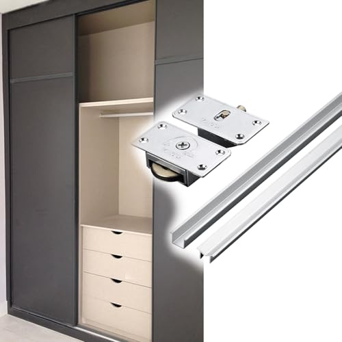 Binario a Scomparsa per Porta Scorrevole Dell'armadio, Binario per ante Scorrevoli/Vetrine/Libreria, Kit di Ferramenta Binario per Ante Scorrevoli per Cucina/Bagno/Soggiorno(1 m/39.4 in)